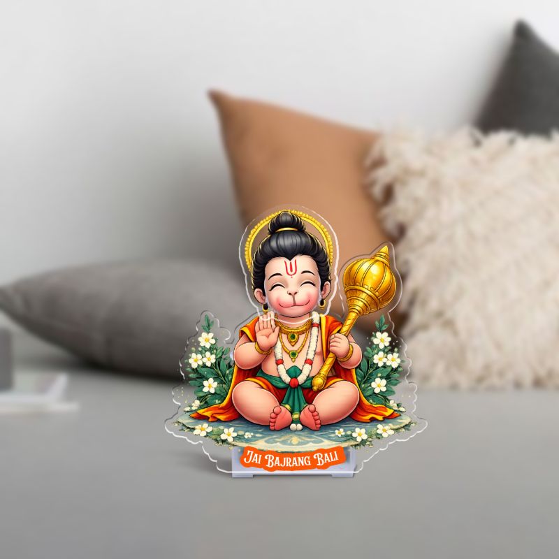 Jai Bajrang Bali Hanuman Ji Bobblehead Figurine for Home Decor & Office Desk Battery Powered Moving Head Feature | Gift for Hanuman Bhakt Spiritual Home Decor